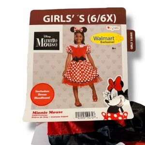 New! Disney Minnie Mouse classic costume for girls Size Small 6/6x